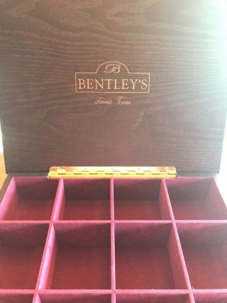 Bentley’s Classic Wooden Storage Tea Chest Box 12 Compartments Red Felt Lining