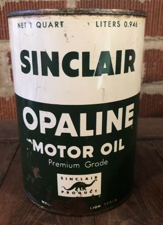 Vtg 1940s 50s Sinclair Opaline Motor Oil 1 Quart Oil Can Metal Dino York