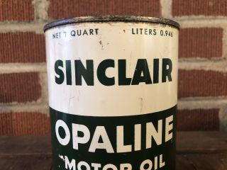 Vtg 1940s 50s Sinclair Opaline Motor Oil 1 Quart Oil Can Metal Dino York 2