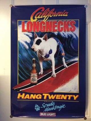 1987 Bud Light Spuds Mackenzie Hang Ten Poster