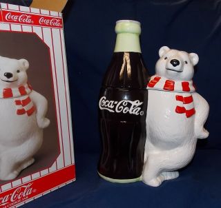 Coca Cola Polar Bear Large Coke Cookie Jar 1998 W/box Exc.  Cond.