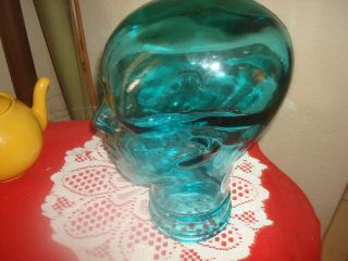 Clear Blue Green Glass Mannequin Head Wig Hat Stand