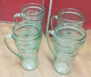 Coca - Cola Coke Green Tinted Glass Mugs With Handles - Set Of 4 -
