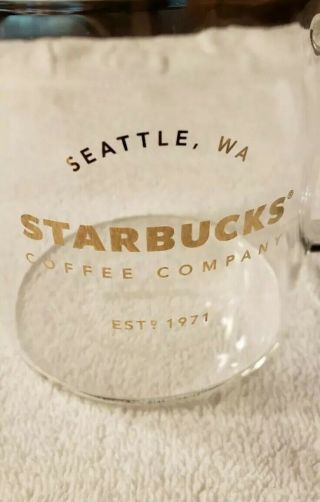 Set Of 4 Starbucks Clear Glass Coffee Mug Seattle Wa With Gold Letters 18oz