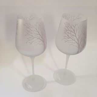 Belvedere Vodka Glasses Set Of 2 Frosted Cold Activated Silver Trees 9”