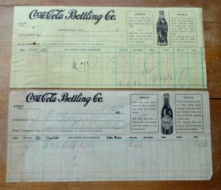 2 Coca Cola Coke Soda Bottle Company Receipts Andalusia Red Level,  Alabama 1917