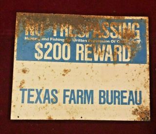 Texas Farm Bureau No Trespassing Hunting And Fishing Vintage Tin Metal Sign