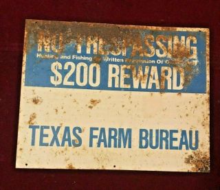 Texas Farm Bureau No Trespassing Hunting and Fishing Vintage Tin Metal Sign 2