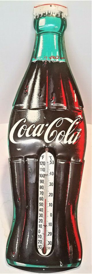 Vintage 50s - 60s Coke Coca Cola Bottle Advertising Litho Tin 29 " Thermometer Sign