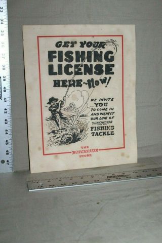 Rare 1930s Winchester Store Get Your Fishing License Here Display Sign Lure Boat
