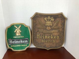 Vintage Heineken Beer Signs - Set Of 2