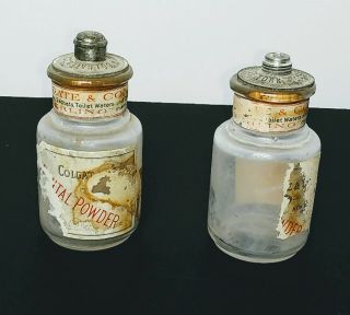Two Vintage Colgate & Co Dental Powder Glass Bottle With Labels