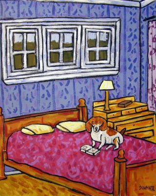 Beagle Reading A Bedtime Story 11x14 Dog Art Print Of Painting Jschmetz