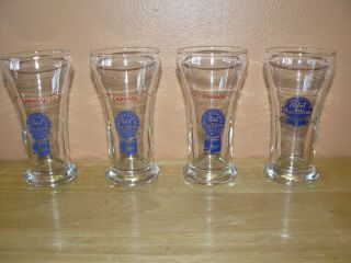 Set Of 4 Vintage Pabst Blue Ribbon Pbr Beer Pilsner Sham Style Glasses 7 Ozs