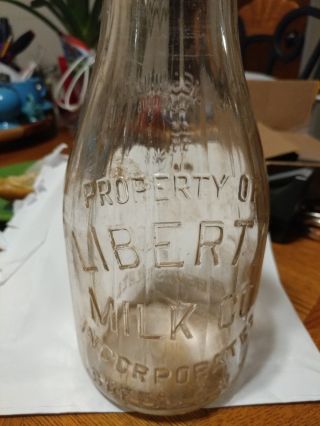 Vintage Glass Milk Bottle 1qt Embossed Liberty Milk Buffalo Ny Statue Of Liberty