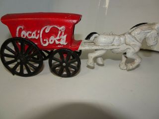Vintage 1970s (cast Iron) White Horse Red Coca Cola Wagon Carriage
