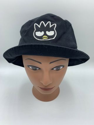 Vtg 90s Sanrio Smiles Black Bucket Hat Bad Badtz Maru Hello Kitty Anime Patch