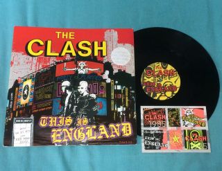 The Clash: This Is England 12” With Rare Sticker Postcard.  Ta6122
