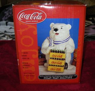 Nib Coca Cola Brand Ceramic 13 " Delivery Polar Bear Cookie Jar Coke 2000 Nos