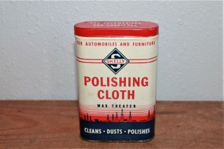 Vintage Skelly Oil Wax Treated Polishing Cloth In Tin Container (rare)
