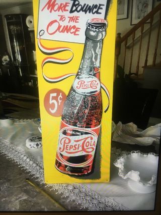 Vintage Pepsi Coca More Bounce To The Ounce Metal Tin Sign 26”x10”