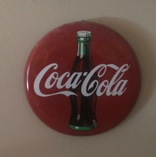 Vtg 1990 The Coca - Cola Company Classic Red Metal Coke Button - 12 " Round
