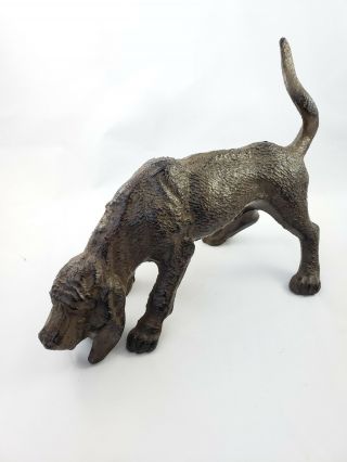Vintage Metal Brown Bloodhound Figurine Tail Up Nose Down 1990 