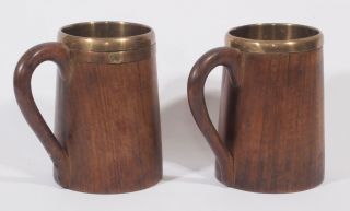 Two Antique Wood And Brass Beer Mugs