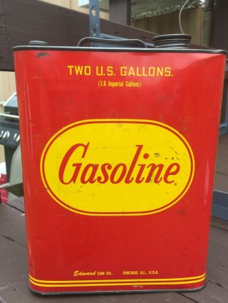 Vintage Metal 2 Gallon Gas Can Edward Can Co.  With Metal Spout