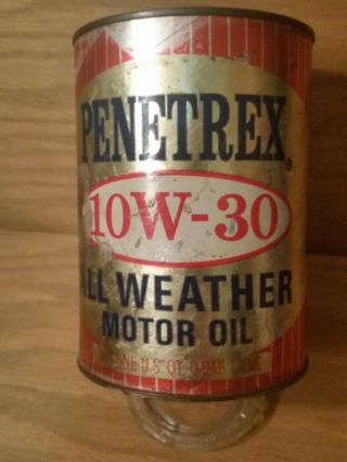 Vintage 1 Quart Penetrex All Weather Motor Oil Can Empty Quaker Oil Co.