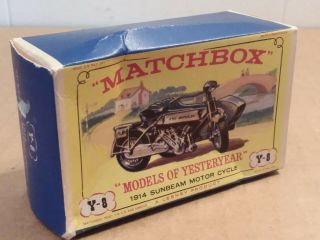 Lesney Matchbox Y - 8 Box Only 1914 Sunbeam Motor Cycle Models Of Yesteryear