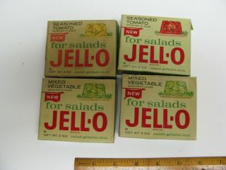 4 Vintage Jell - O Packages Tomato & Mixed Vegetable Odd Flavors Food