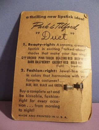 vintage PARK & TILFORD LIPSTICK old ADVERTISING CARD old drugstore stock makeup 2
