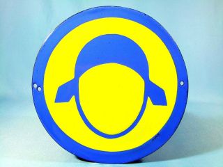 Vtg Porcelain Enamel Yellow&blue Wear Your Hair Tied Metal Sign Plate Ca.  1960 