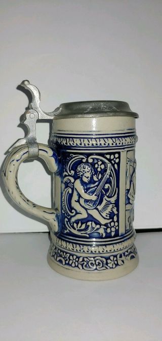 Vintage W.  German Gerz Lidded Beer Stein Mug 9 1/2 " Tall