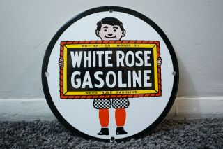 Vintage White Rose Gasoline Gas Oil Porcelain Metal Sign Station Pump Plate Ad