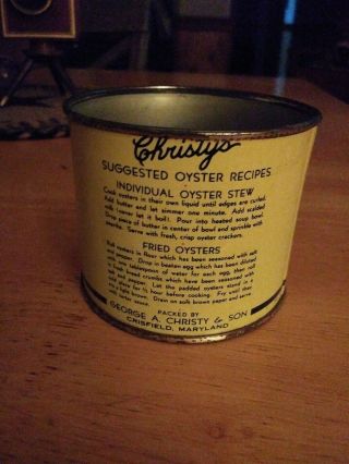 Vintage Rare Hard To Find Christy ' s Oysters Tin Can 12 Oz Crisfield Maryland 3