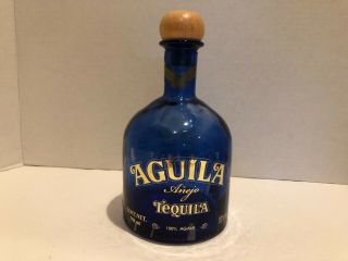 Aguilatequila Empty Blue Liquor Bottle