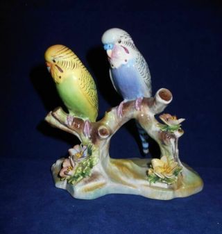 Porcelain Adderley 2 Parakeet Budgerigar Birds Staffordshire England Figurine