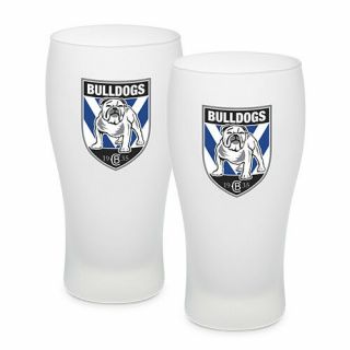 Canterbury Bulldogs Nrl Frosted Glass Schooner Beer Glasses Set Of 2 Man Cave