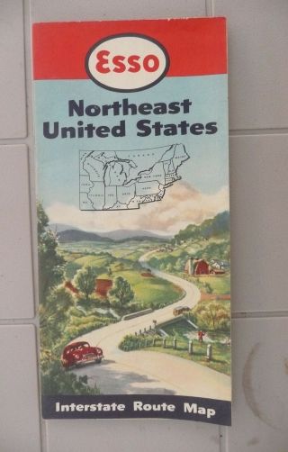 1950 Northeast United States Road Map Esso Gas Oil Maine Michigan England