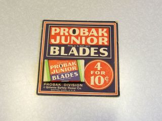 Vintage Gillette Probak Junior Double Edge Razor Blade Display Card (autostrop)