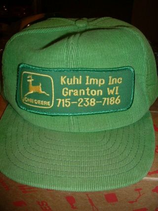 Vintage John Deere Kuhl Imp.  Inc.  Corduroy Louisville Flat Bill Snap Back Hat