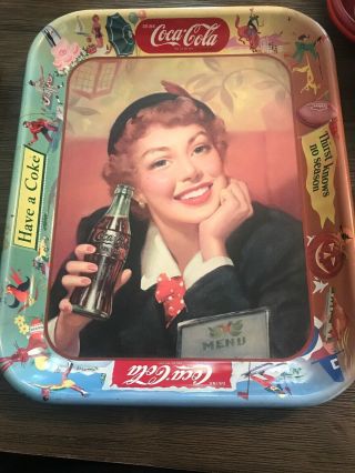 Two 1950’s Coca Cola Coke Tray Serving Thirst Knows No Season Vintage