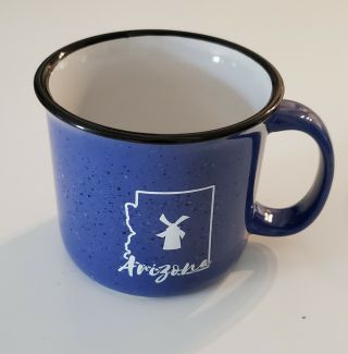 Dutch Bros Windmill Arizona Map Wide Coffee Mug Cup Blue Speckle Limited Edition