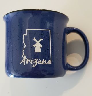 Dutch Bros Windmill Arizona Map Wide Coffee Mug Cup Blue Speckle Limited Edition 2