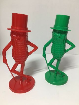 Mr Peanut Vintage Advertisingtoy Bank Red And Green Made In Usa 2 Figures 8.  5”