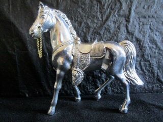 Vintage 5 1/2 " Horse - Silver Colored - Metal - Heavy And Detailed