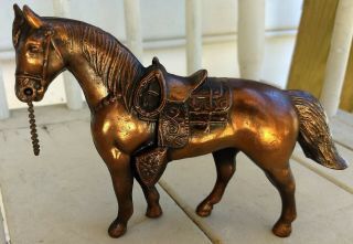 Vintage Metal Horse Figure Statue Vintage Equestrian Copper Toned Western Saddle