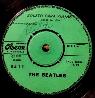The Beatles - Chile Rare Single Odeon Light Green " Ticket To Ride " 1965 45 Rpm 7 "